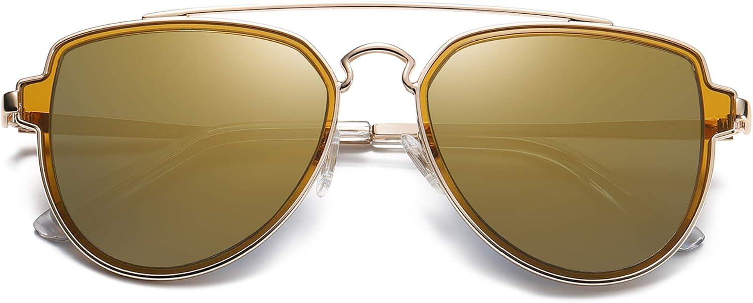 SOJOS Retro Polarized Double Bridge Sunglasses for Men Women Mirrored Lens SJ1051 | Amazon (US)