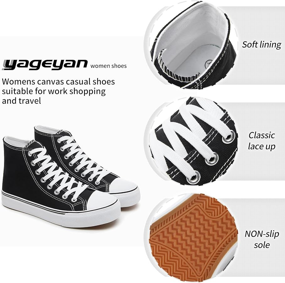 yageyan Womens High Top Canvas Sneakers Lace up Fashion Shoes for Women Casual Classic | Amazon (US)