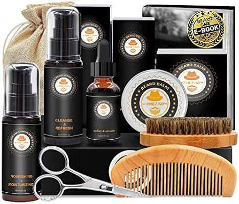 Upgraded Beard Grooming Kit w/Beard Conditioner,Beard Oil,Beard Balm,Beard Brush,Beard Shampoo/Wa... | Amazon (US)