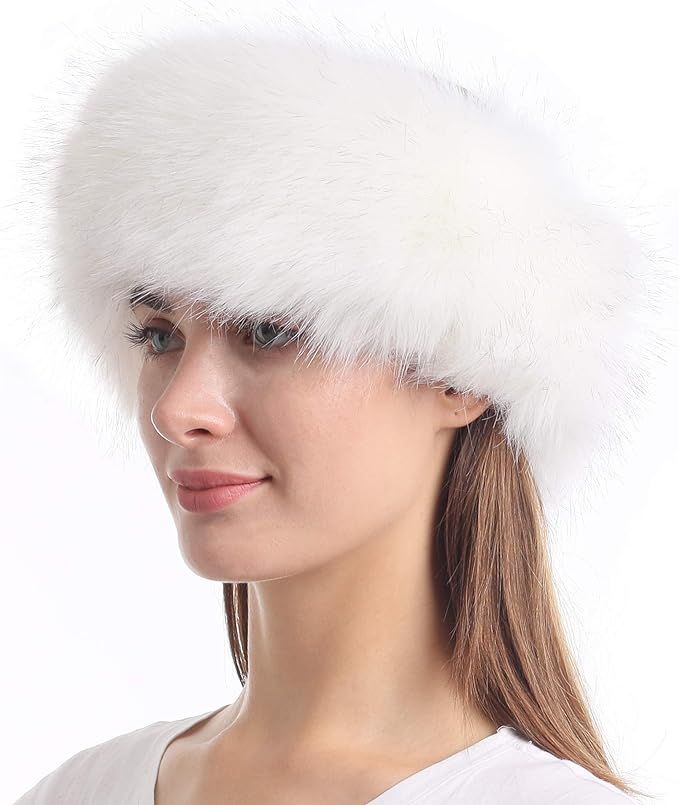 Amazon.com: LA CARRIE Faux Fur Headband with Stretch Women's Winter Earwarmer Earmuff (White) | Amazon (US)