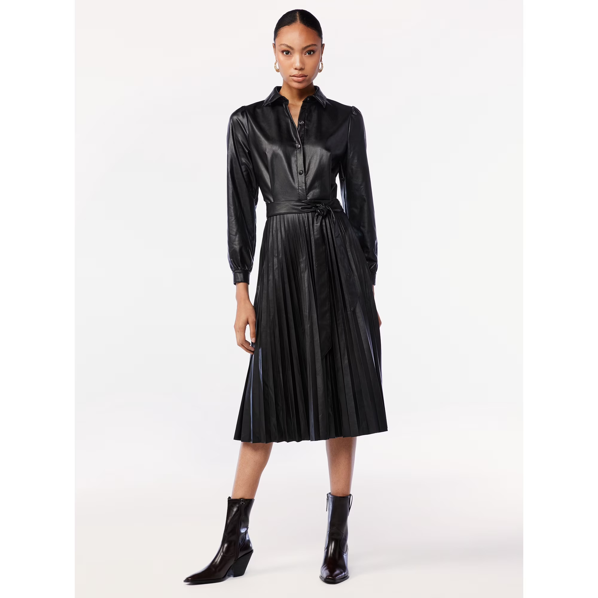 Scoop Women's Faux Leather Pleated Shirtdress | Walmart (US)