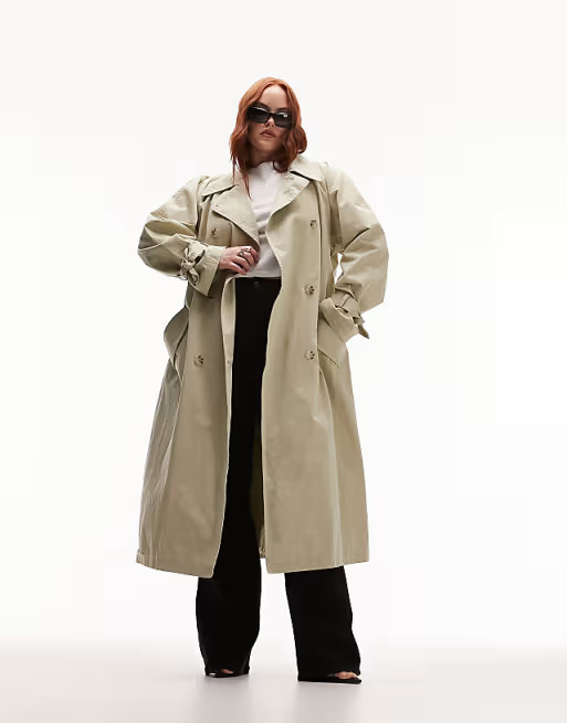 Topshop Curve washed longline trench coat in stone  | ASOS | ASOS (Global)
