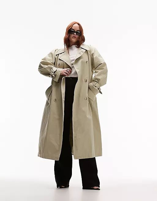 Topshop Curve washed longline trench coat in stone  | ASOS | ASOS (Global)