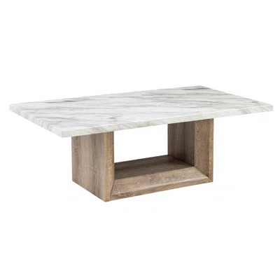 Modern Coffee Table With Marble, Brown Wood Pedestal Base, Rectangular Shape, Black Colours Marble Table, Contemporary, Tone | Wayfair North America