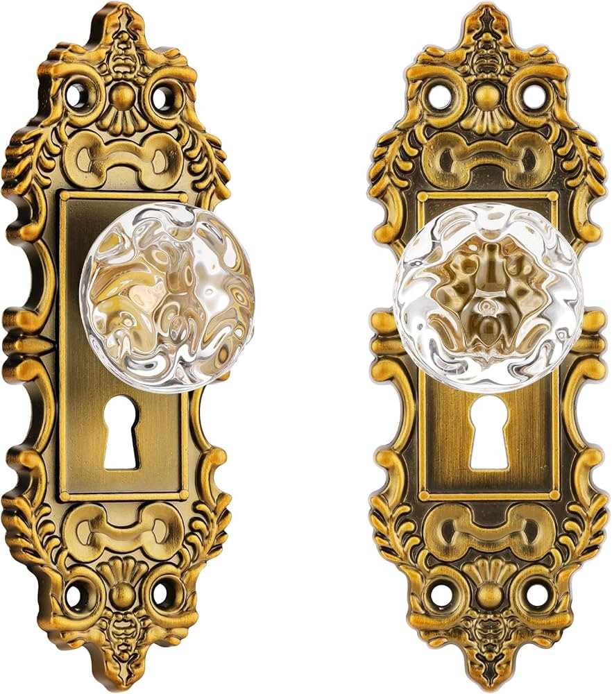 Vintage Dummy Door Knob Interior 2 Pack Crystal Glass Door Knobs Antique Brass Cabinet Knobs Keyl... | Amazon (US)