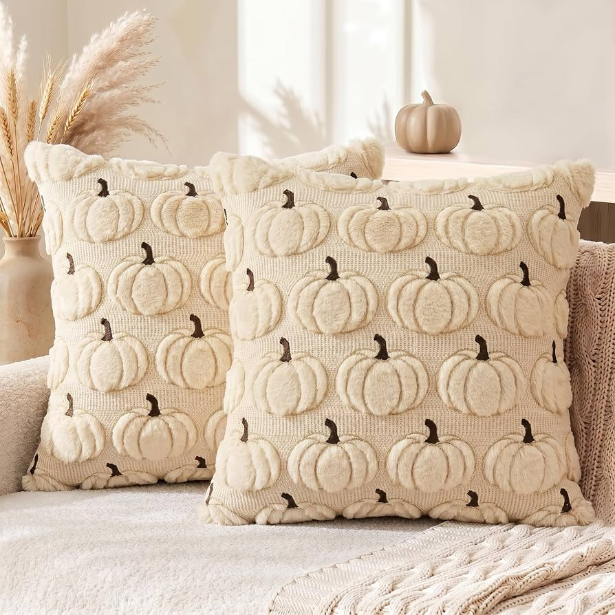 AVOIN colorlife Beige Pumpkin Fall Embroidery Throw Pillow Covers, 18 x 18 Inch Autumn Harvest Th... | Amazon (US)