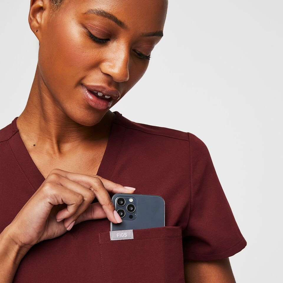 Women's Catarina One-Pocket Scrub Top™ - Burgundy · FIGS | FIGS