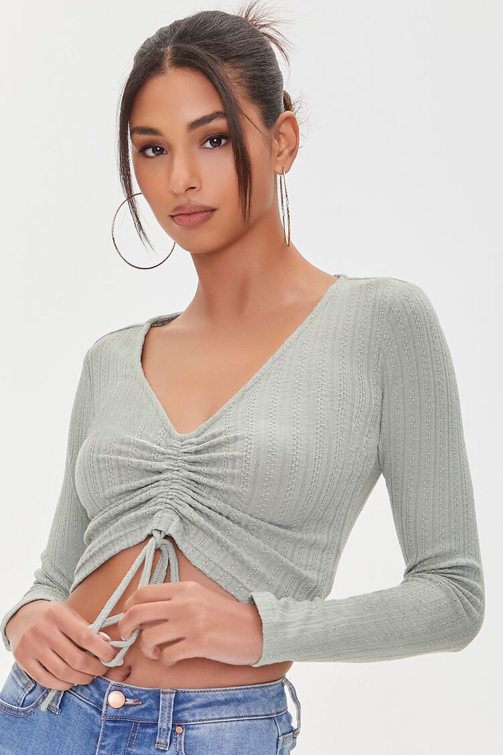 Ribbed Ruched Drawstring Crop Top | Forever 21 (US)