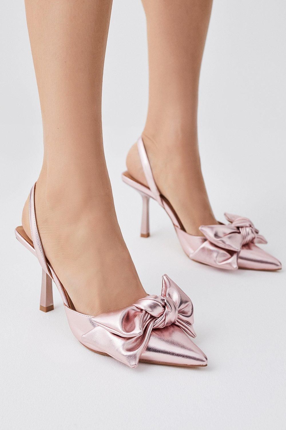 Satin Extreme Bow Slingback Court Heel | Karen Millen UK + IE + DE + NL