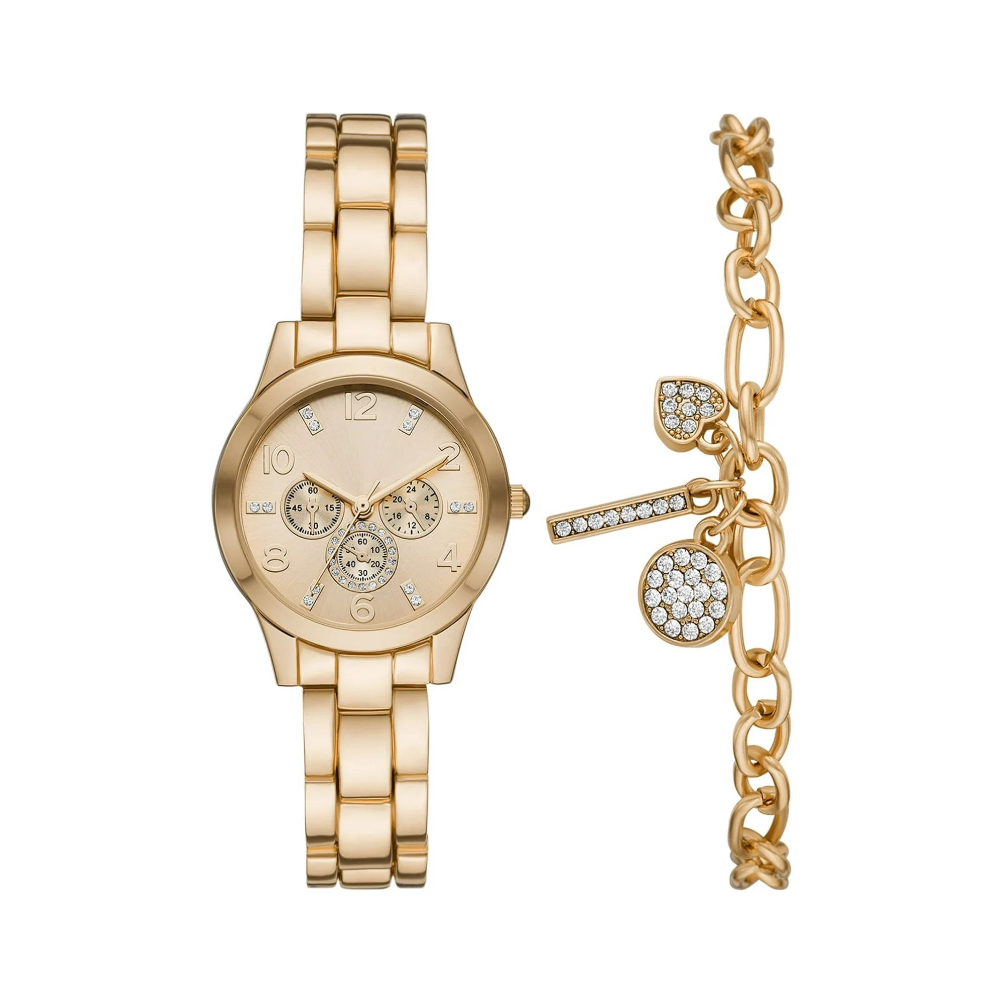 Time and Tru Women's Gold Tone Watch and Charm Bracelet Set | Walmart (US)