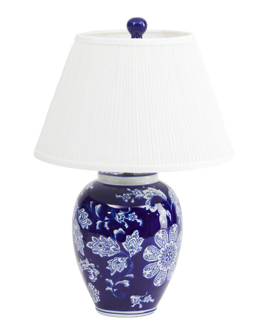 14.5x21 Jacobean Floral Ceramic Lamp With Pleated Linen Shade | TJ Maxx