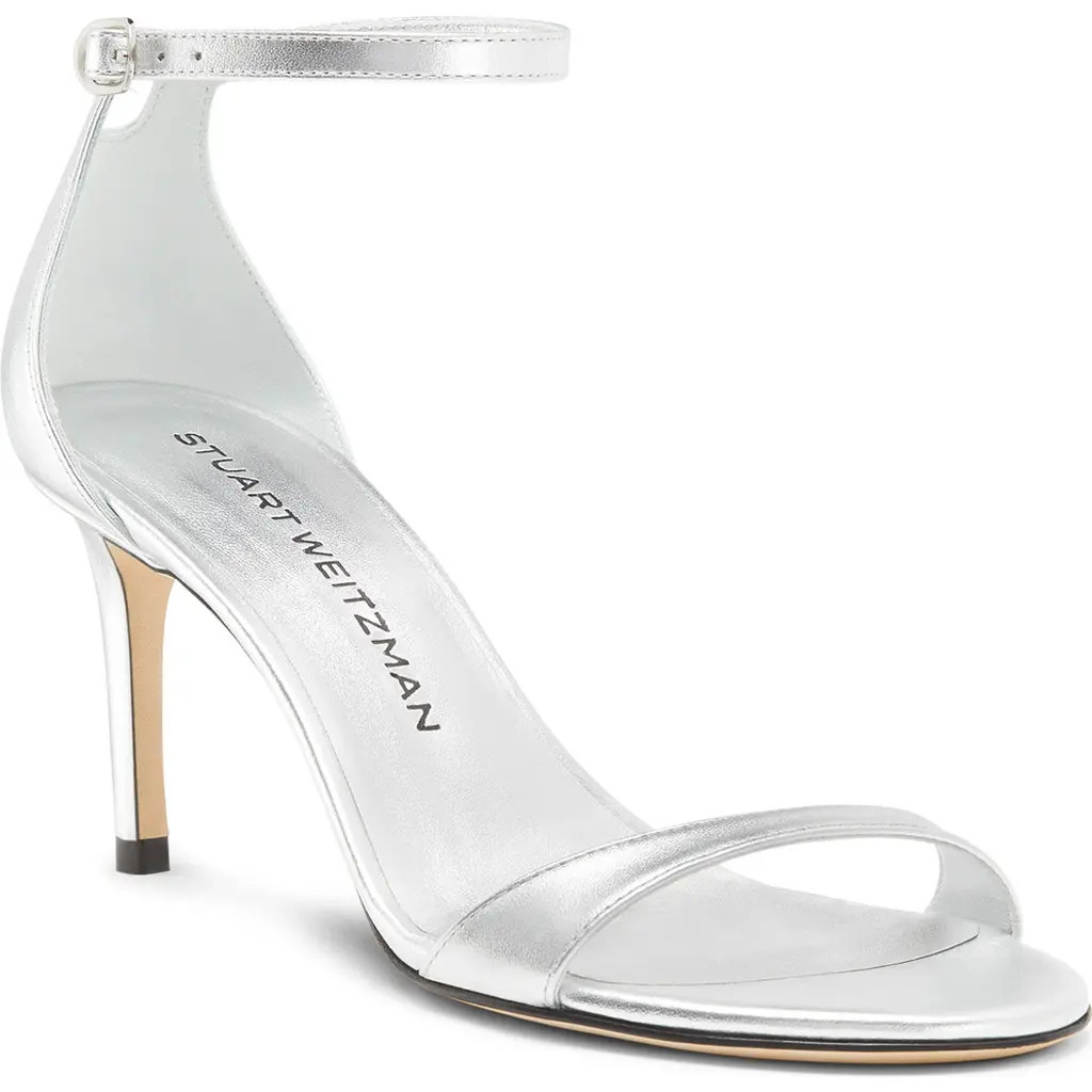 Stuart Weitzman Nudist II 75 Sandal in Silver at Nordstrom, Size 8.5 | Nordstrom
