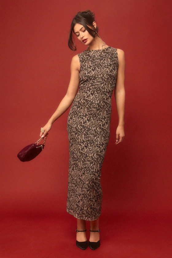 Derry Beige Leopard Print Mesh Maxi Dress | Lulus