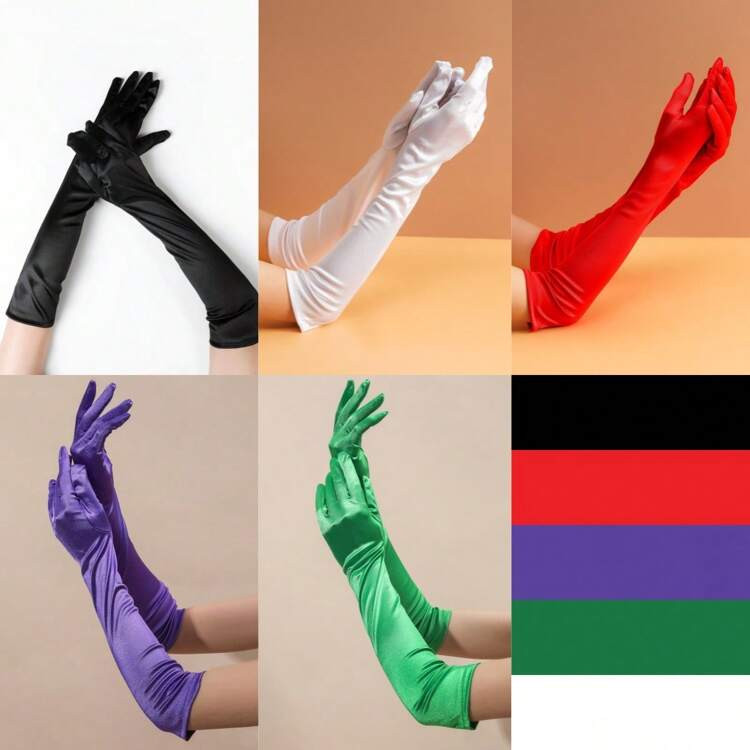 Elegant 1pair Medium Long Women's Satin Sexy Evening Party Wedding Gloves Halloween | SHEIN