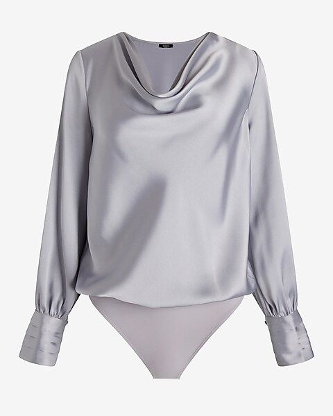 Satin Cowl Neck Long Sleeve Bodysuit | Express