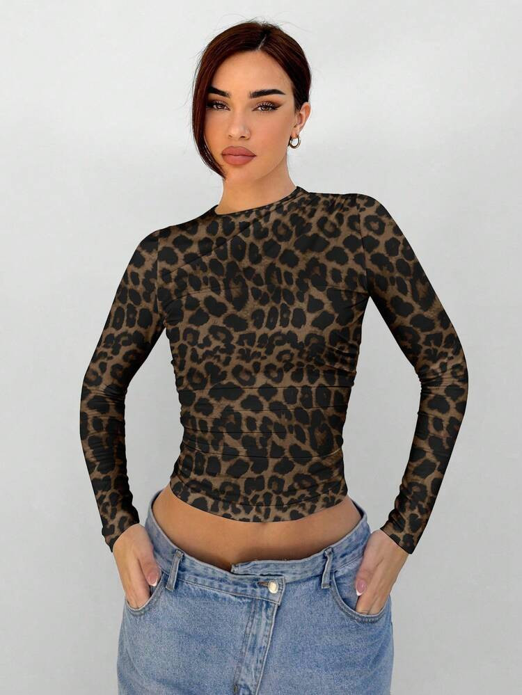 Ruched Fitted Leopard Print Top | SHEIN