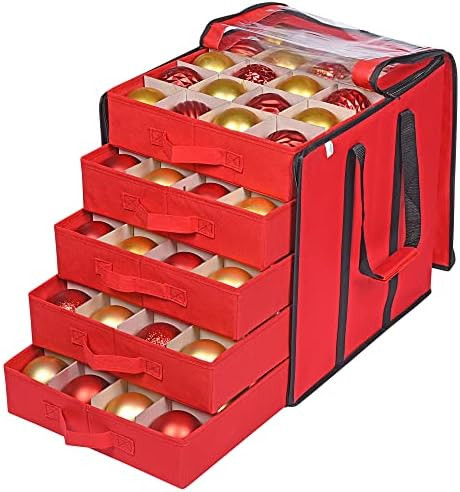 ProPik Christmas Ornament Storage Boxes with Dividers - 5 Separate Trays - Ornament Holder - Keep... | Amazon (US)