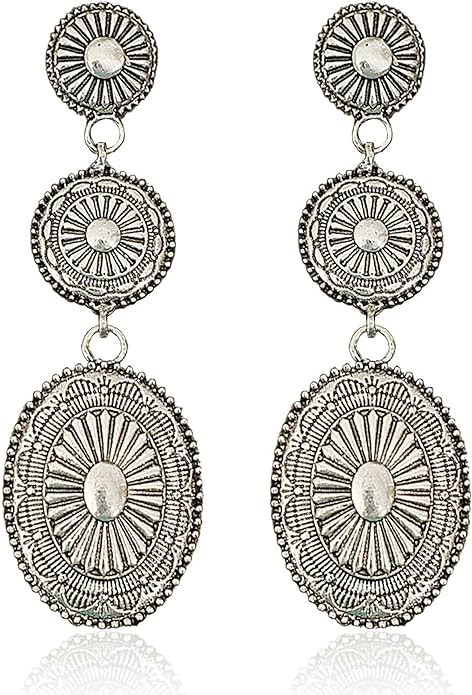 Western Outfit Earrings for Women Oval Turquoise Dangle Earrings Vintage Silver Drop Earrings Wes... | Amazon (US)