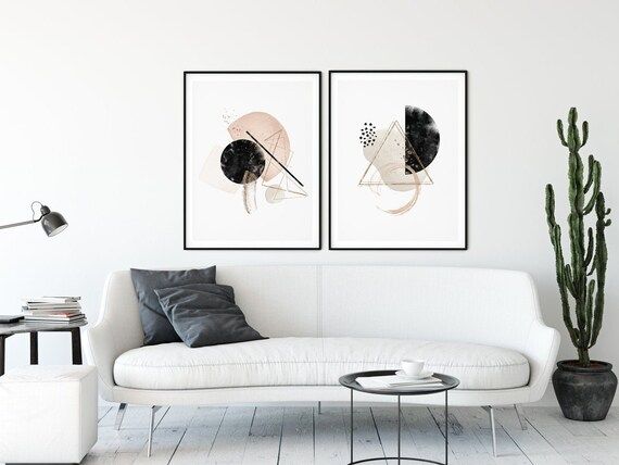 Set of Two Cream and Blush Pink Black Watercolor Room Decor Pink Art Taupe Abstract Watercolor Ar... | Etsy (CAD)