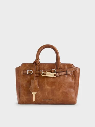 Mini Delfina Belted Tote Bag
    
         - Distressed Tan | Charles & Keith US