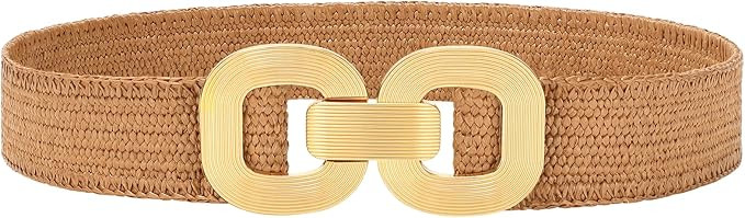 WHIPPY Straw Woven Elastic Belt for Women Boho Stretch Waistband with Gold Buckle Braid Belts for... | Amazon (US)
