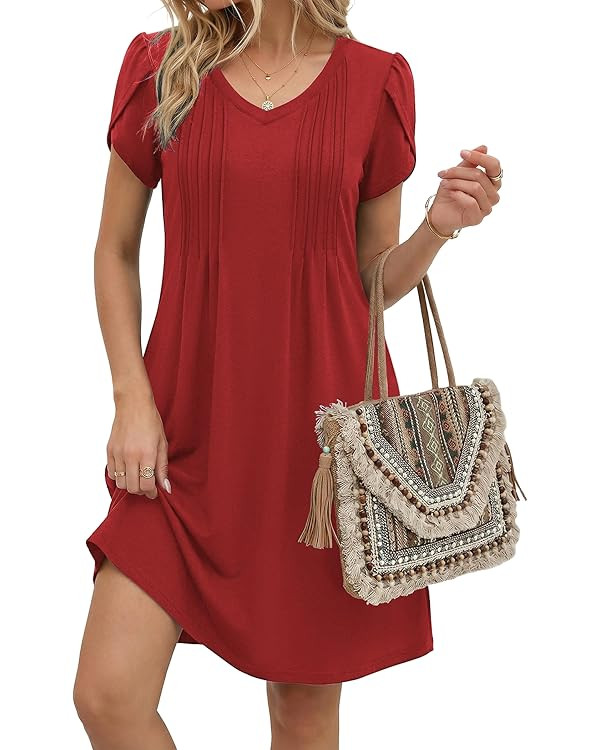 Zeagoo Summer Dresses for Women Casual A Line Dress 2026 V Neck Short Dresses Floral Sundress Ple... | Amazon (US)