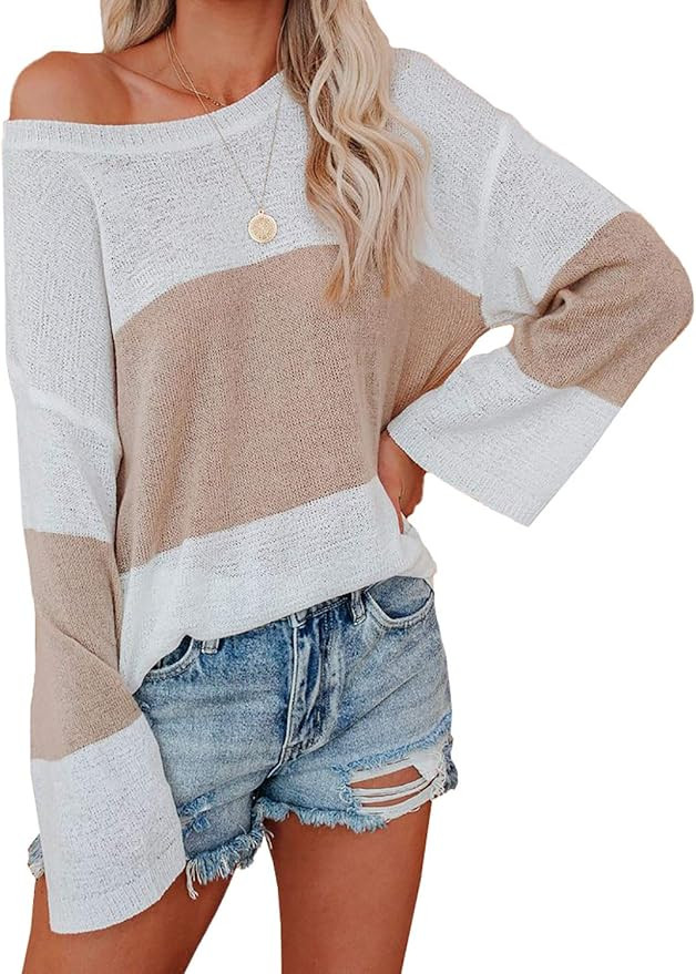Asvivid Womens Off The Shoulder Sweater Batwing Sleeve Oversized Knit Pullover Sweater Tops | Amazon (US)