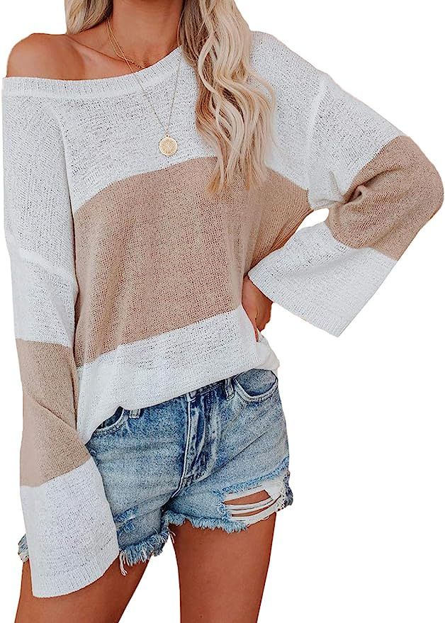 Asvivid Womens Off The Shoulder Sweater Batwing Sleeve Oversized Knit Pullover Sweater Tops | Amazon (US)