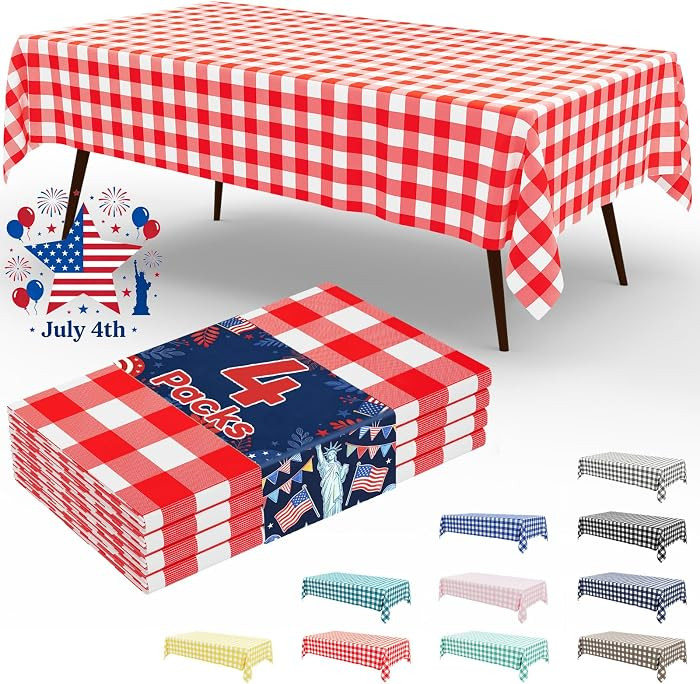 4 Packs Buffalo Disposable Table Cloth, 54 x 108 Inch Waterproof Plastic Tablecloth, Rectangle Re... | Amazon (US)