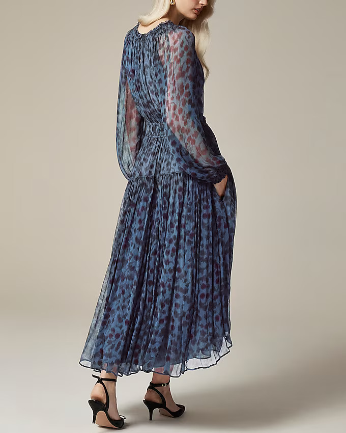 Crinkle chiffon sheer long-sleeve dress in cherry print | J. Crew US
