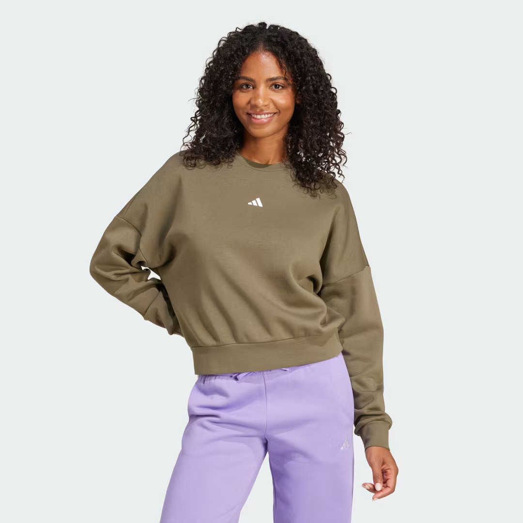 adidas Essentials Small Logo Feelcozy Sweatshirt Olive Strata L Womens | adidas (US)