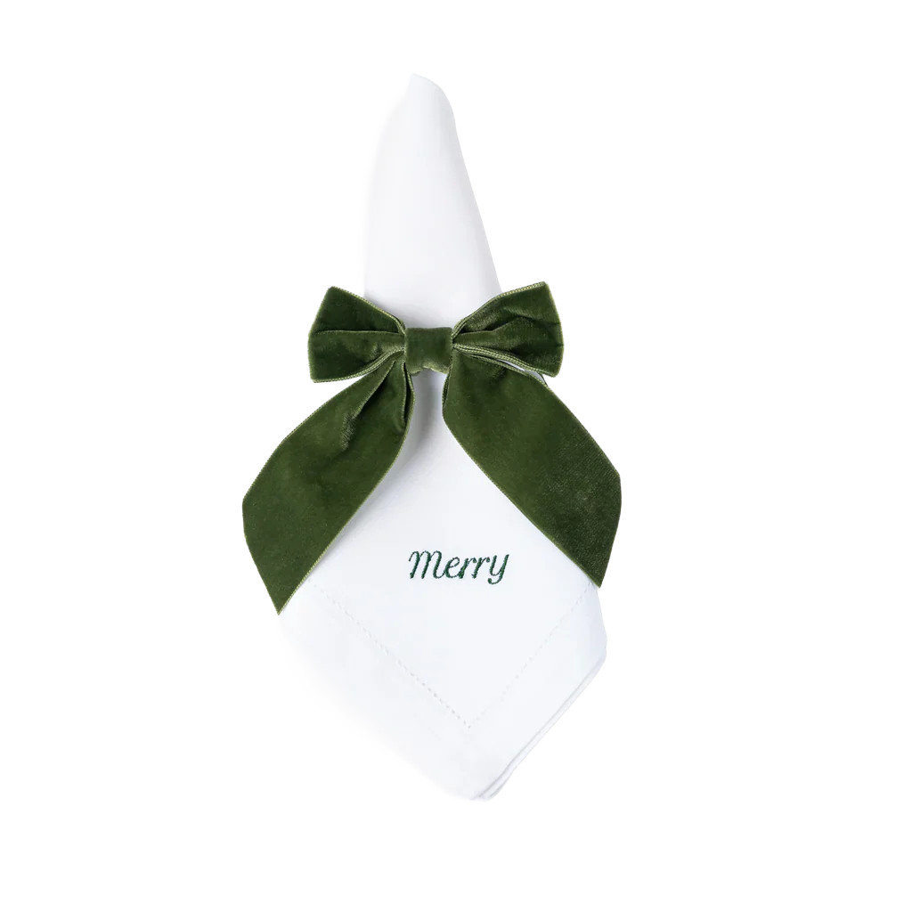 Merry Linen Dinner Napkins in Green | Over The Moon