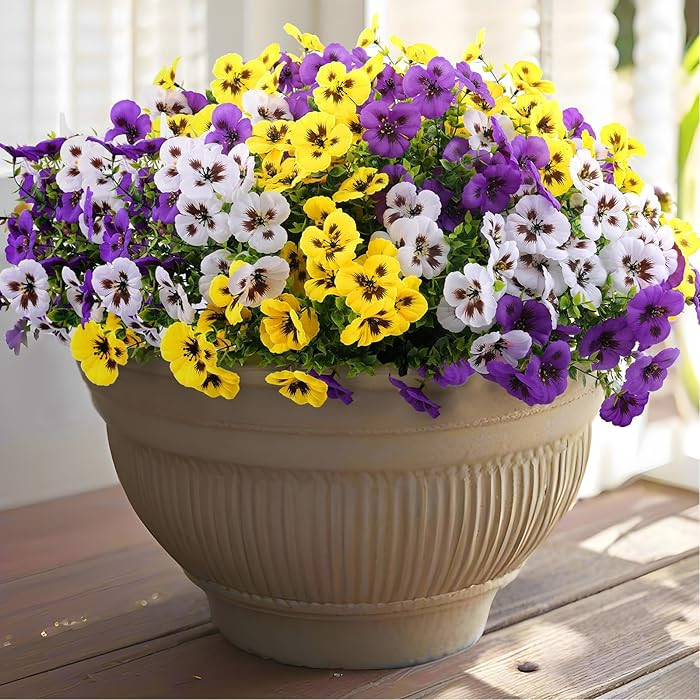 36 Pcs Artificial Fake Pansy Flowers for Outdoor, Faux Silk Pansies Spring Flowers for Outside fo... | Amazon (US)