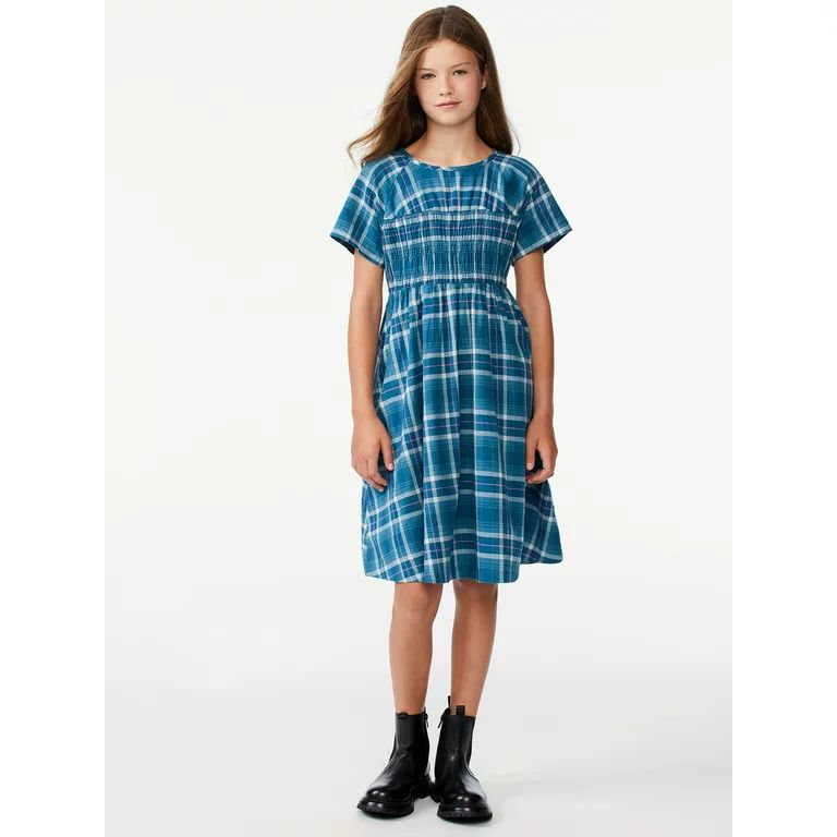 Free Assembly Girls Plaid Dress with Short Sleeves, Sizes 4-18 - Walmart.com | Walmart (US)