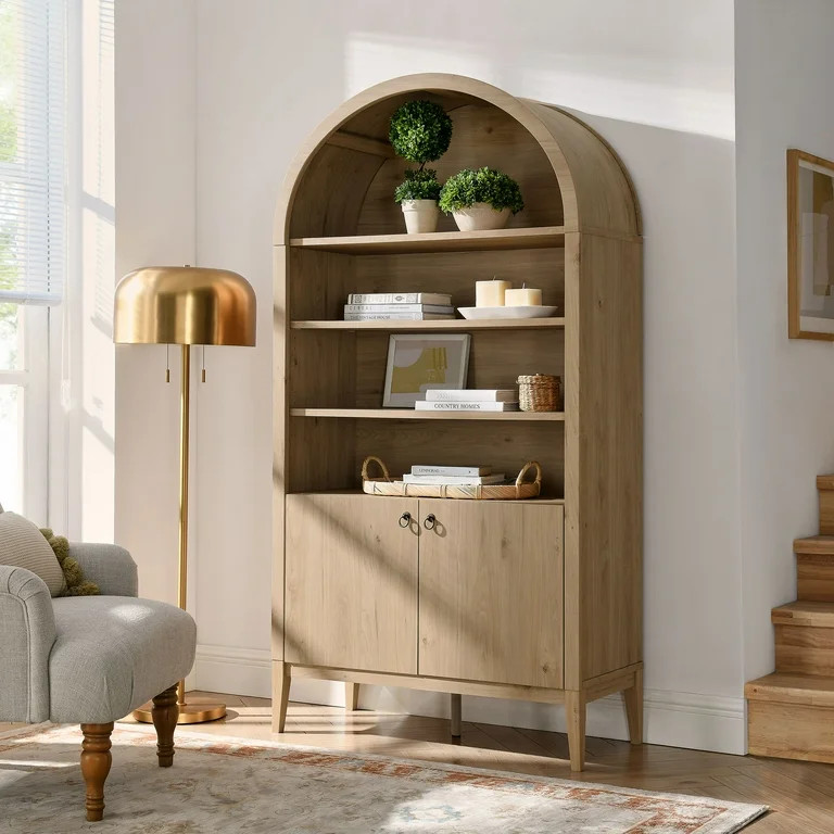 Modway Nolan 74" Tall Arched Storage Display Cabinet Bookshelf in Light Oak | Walmart (US)
