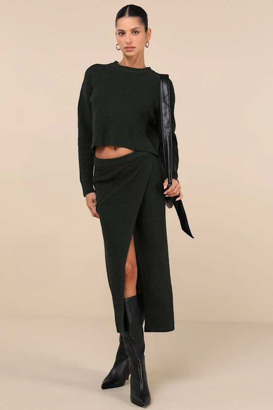 Autumn Sweetheart Dark Green Waffle Knit Two-Piece Sweater Dress | Lulus