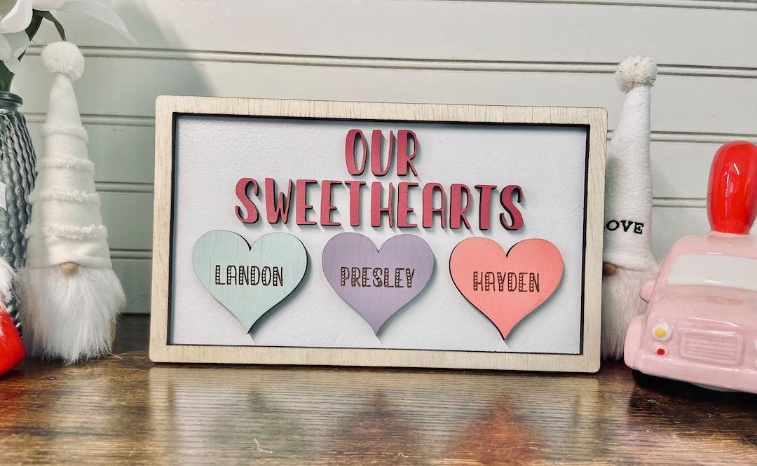 Personalized Our Sweethearts Name Signs, Candy Hearts, Conversation Hearts, Valentines Day Decor,... | Etsy (US)