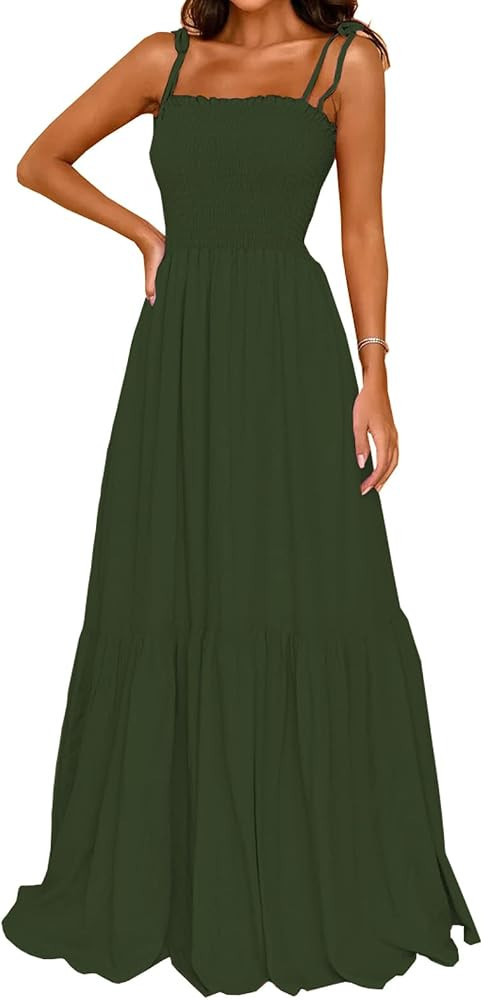 GOLDSTITCH Women's 2026 Summer Bohemian Spaghetti Strap Smocked A Line Flowy Maxi Dress | Amazon (US)