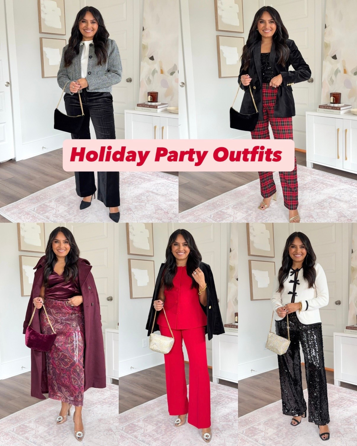Holiday Party Outfits!
For reference: I’m 5’0, 32b bra size, and 2/26 in bottoms, pear shaped. 
*Everything I share is unaltered! TTS means true to size. Between size 5-6.6 in shoes

Tweed rhinestone cropped jacket size 0 petite TTS Pearl sleeve top size xs petite TTS Black velvet pants size 2 petite TTS
Black heels size 5 TTS

Black velvet blazer size 0 petite 
Sequin tank size xs petite TTS Red plaid pants size 2 petite TTS Gold heels size 5 TTS  Red wine burgundy wool trench coat size xs petite TTS Plum velvet top size xxs regular TTS Sequin paisley skirt size 2 regular - a little big in the waist but I wanted the skirt to more full length! Clear rhinestone heels size 5, similar linked

Black velvet blazer size 0 petite 
Red peplum vest size 0 petite TTS Red pants size 2 petite TTS Clear rhinestone heels size 5, similar linked

Bow cardigan - sold out, will add it here if it restocks!
Black sequin pants size 2 petite TTS
Black heels size 5 TTS 

Holiday party outfits
Christmas party outfit ideas
Christmas Eve Outfit
Petite holiday outfits
Petite Christmas outfits
Festive outfit ideas
Holiday cocktail dresses
Petite evening holiday
Winter office party outfit
Holiday date night outfit
Elegant holiday style
Petite holiday fashion
What to wear to a holiday party
Chic holiday looks
Dressy holiday outfit inspo


#LTKSaleAlert #LTKPetite #LTKHoliday