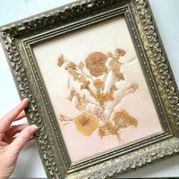 Vintage Framed Pressed Flowers, Romantic, Wall Art, Antique Gold Frame, Pale Pink Satin Fabric in Pi | Etsy (US)
