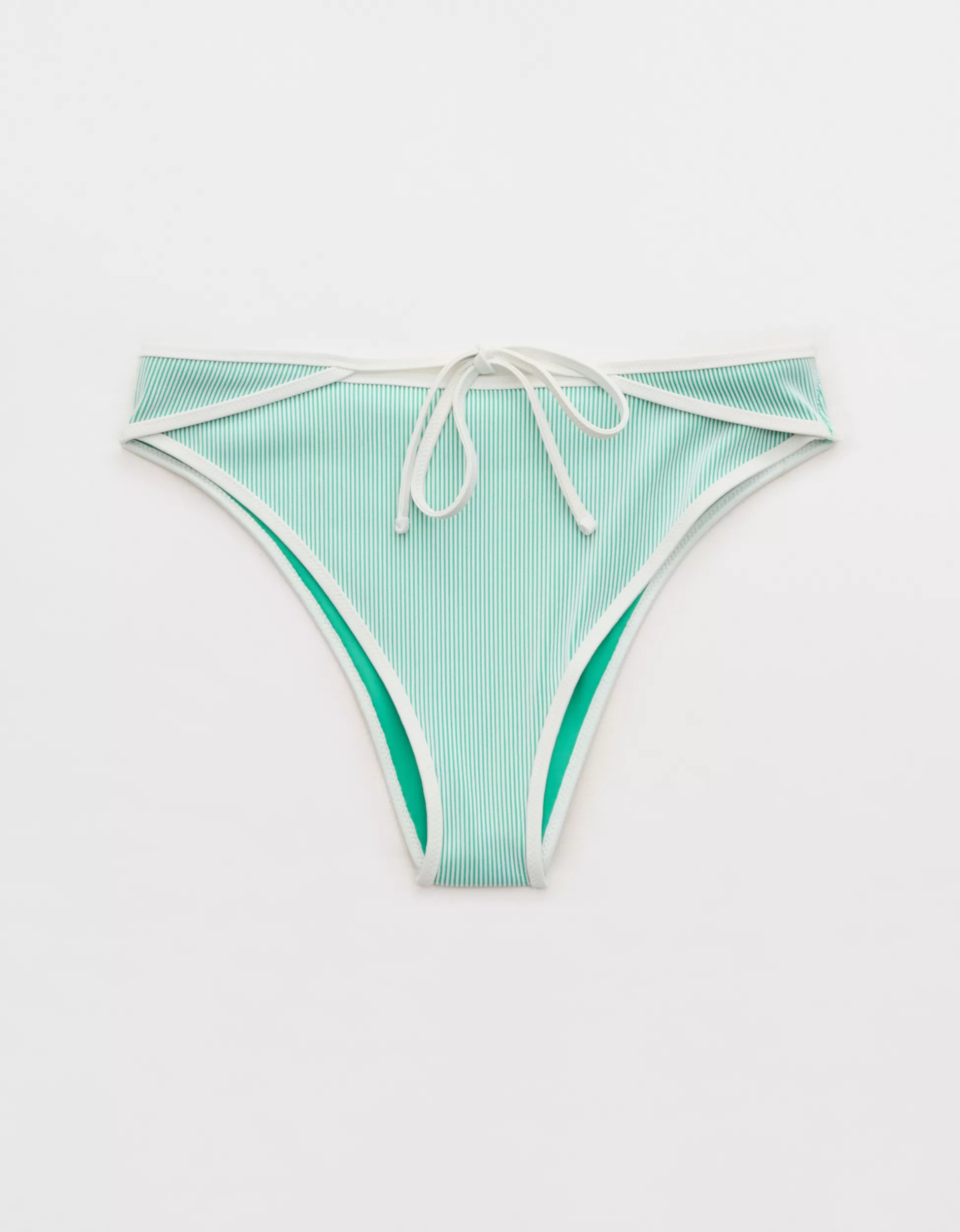 Aerie Ribbed High Cut Mid Rise Cheeky Bikini Bottom | Aerie
