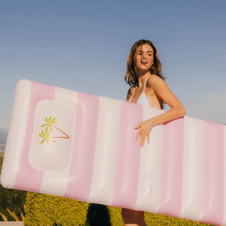 Float Life by FUNBOY Pink & White Striped Palm Pool Float Lounger, Oversized Design, Adults or ki... | Walmart (US)