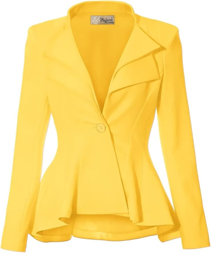 Hybrid Women's Casual Work Office Dressy Double Notch Lapel Sharp Shoulder Pad Single Button Pepl... | Amazon (US)