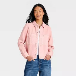 Women's Easy Denim Shirt - Universal Thread\u2122 Pink M | Target