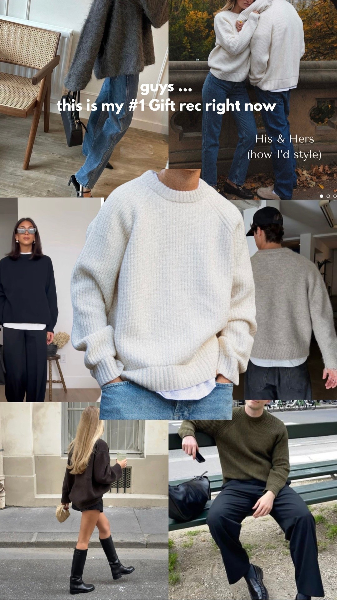 Ok so I wear M/L and so does my bf! if i style with a skirt or shorts i like XS/S 

I have grey, brown, olive, and white 🤎