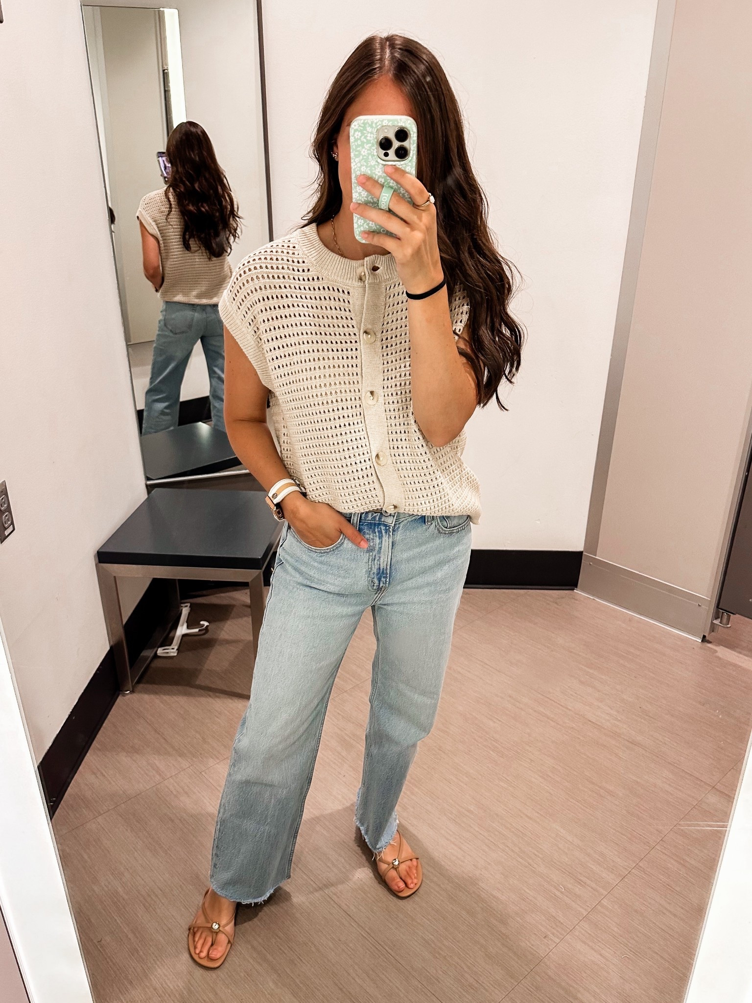 Target fall outfit! Crochet knit top XS 
Denim tts xshort 
Shoes tts 

#LTKFindsUnder50 #LTKFindsUnder100 #LTKStyleTip