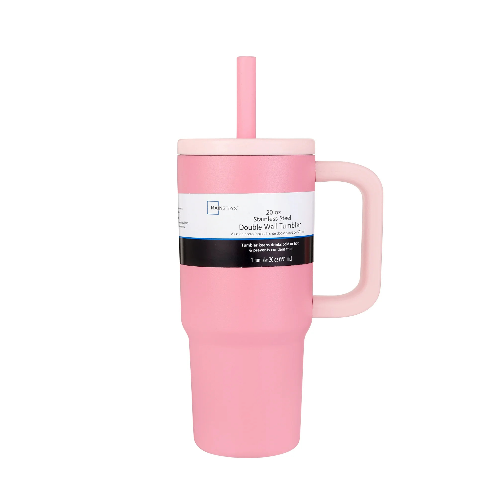 Mainstays 20 oz Double  Wall Stainless Steel Tumbler with Straw Lid, Pink | Walmart (US)