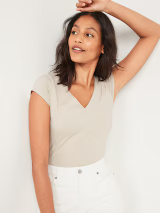 Fitted Short-Sleeve V-Neck Bodysuit for Women | Old Navy (US)