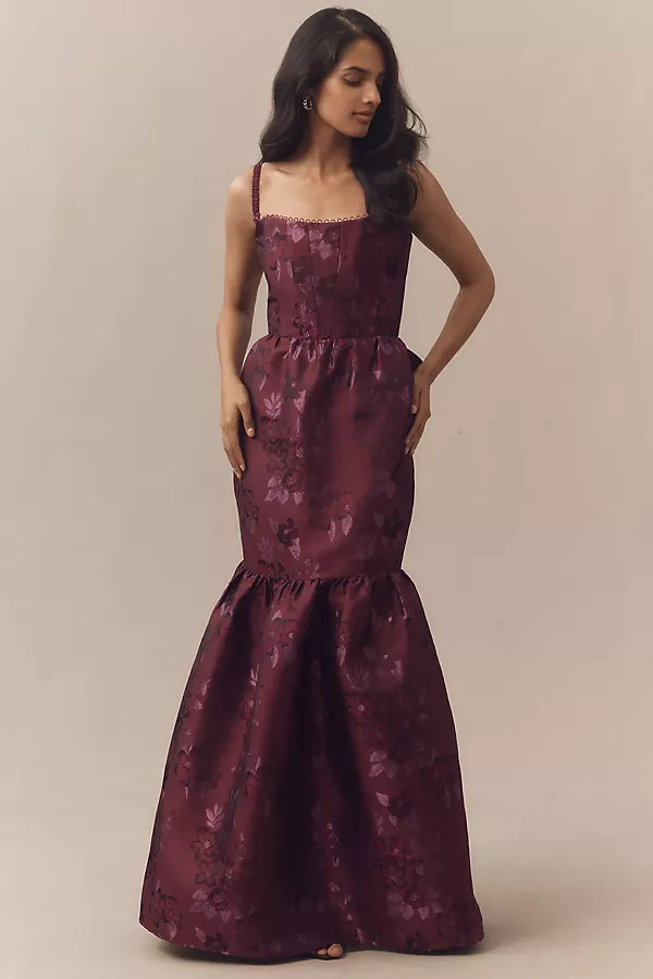 V. Chapman Cherie Off-Shoulder Corset Brocade Maxi Dress | Anthropologie (US)