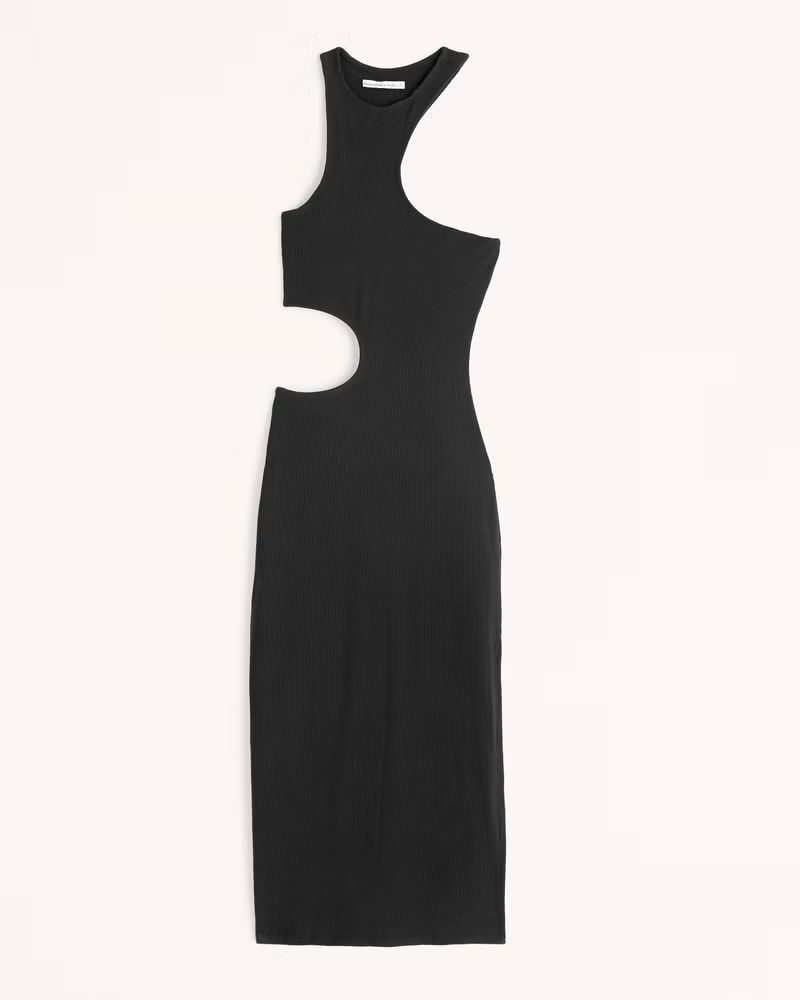 Abercrombie & Fitch Women's Asymmetrical Cutout Knit Midi Dress in Black - Size XL TLL | Abercrombie & Fitch (US)